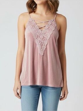 Soft Sweet Lace Trim Tank Medium Mauve Pink Boho Cami Coquette Festival Fairy